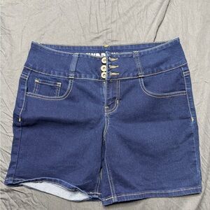 Hydraulic Dark Blue Button-Front Denim Shorts